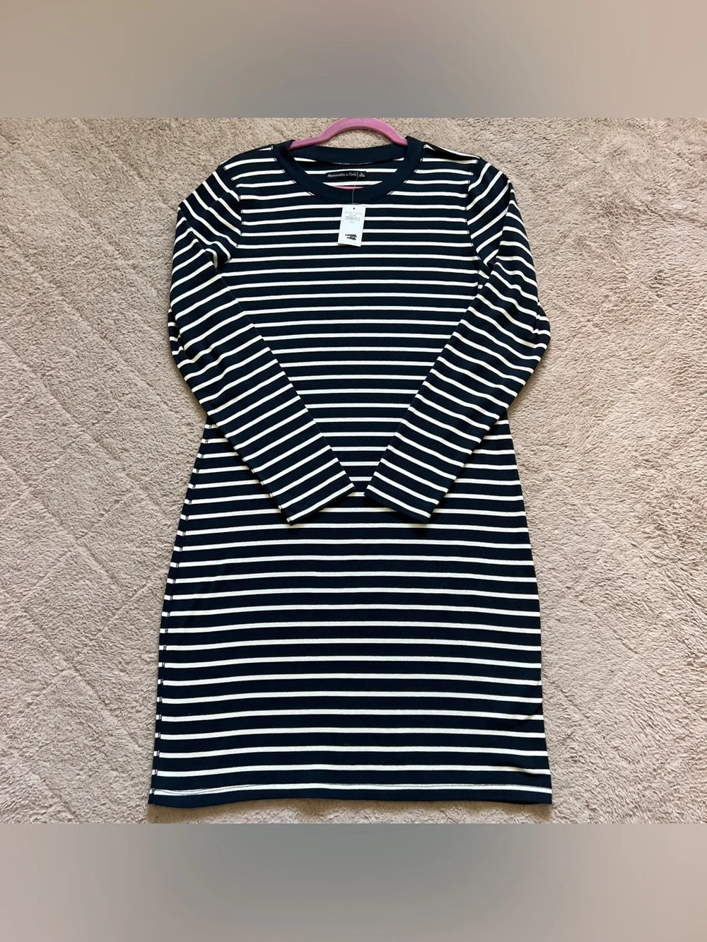 NWT Abercrombie & Fitch Stripe Midi Sweater Dress Preppy Minimalist Coastal Sz L